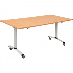 Table abattante rectangulaire L160xP80cm plateau hêtre/piètement alu. Plateau mélaminé ép. 25 mm. Chants antichoc ABS 2 mm. Pièt