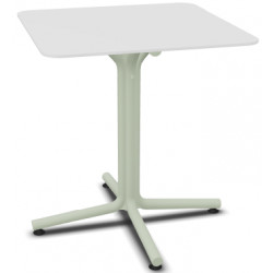 TABLE BINI PLATEAU BLANC X L70 X l 70 CM PIED GRIS VERT HT 76 10,18 KG INTERIEUR EXTERIEUR ANTI UV BLANCO/GRIS VERDOSA EN HPL ET