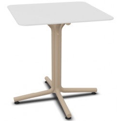 TABLE BINI PLATEAU BLANC X L70 X l 70 CM PIED MARRON HT 76 10,18 KG INTERIEUR EXTERIEUR ANTI UV BLANCO/ARENA EN HPL ET PIED EN P