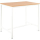 Table haute L120xP80cm plateau chêne/piètement blanc. Plateau épaisseur 25 mm, chant ABS 2 mm avec cadre porteur et piétement ca