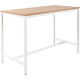 Table haute L160xP80cm plateau chêne/piètement blanc. Plateau épaisseur 25 mm, chant ABS 2 mm avec cadre porteur et piétement ca
