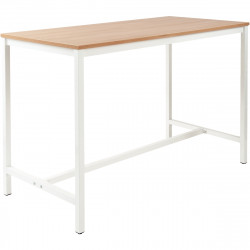 Table haute L160xP80cm plateau chêne/piètement blanc. Plateau épaisseur 25 mm, chant ABS 2 mm avec cadre porteur et piétement ca