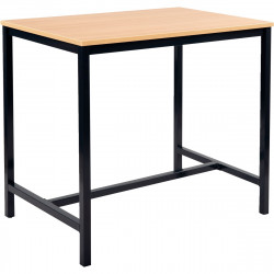 Table haute L160xP80cm plateau hêtre/piètement noir. Plateau épaisseur 25 mm, chant ABS 2 mm avec cadre porteur et piétement car