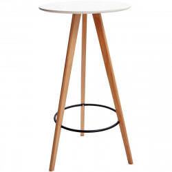 Table haute mange-debout Break plateau blanc/piètement hêtre. Plateau en bois MDF de 18 mm d’épaisseur. Piètement en bois de hêt