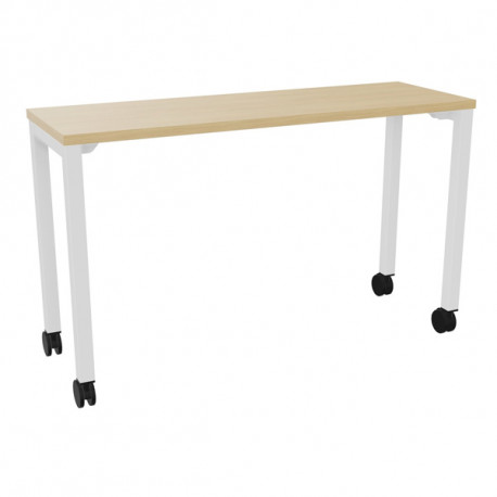 Table L120 cm x P40 cm x H73,5 cm Perform Mobile plateau chêne naturel/piétement blanc. Plateau nu mélamine. Piètement arche car