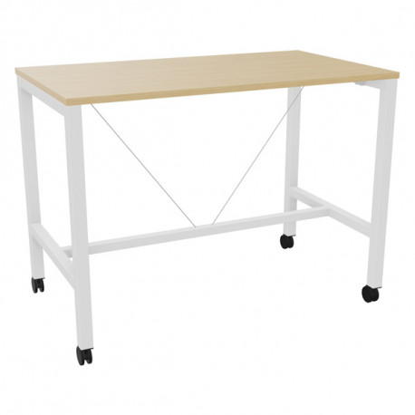 Table L140 cm x P80 cm x H104,5 cm Perform Mobile plateau chêne naturel/piétement blanc. Plateau mélamine avec obturateur. Piète