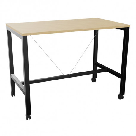 Table L140 cm x P80 cm x H104,5 cm Perform Mobile plateau chêne naturel/piétement noir. Plateau mélamine avec obturateur. Piètem