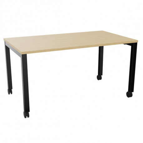 Table L140 cm x P80 cm x H73,5 cm Perform Mobile plateau chêne naturel/piétement noir. Plateau mélamine avec obturateur. Pièteme