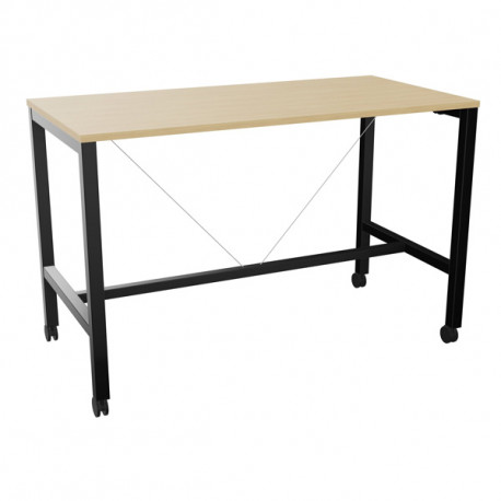 Table L160 cm x P80 cm x H104,5 cm Perform Mobile plateau chêne naturel/piétement noir. Plateau mélamine avec obturateur. Piètem