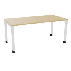 Table L160 cm x P80 cm x H73,5 cm Perform Mobile plateau chêne naturel/piétement blanc. Plateau mélamine avec obturateur. Piètem