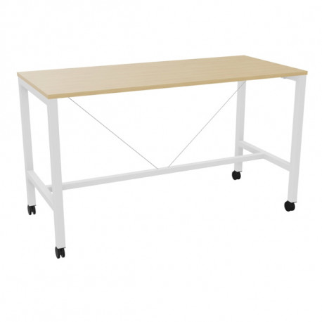 Table L180 cm x P80 cm x H104,5 cm Perform Mobile plateau chêne naturel/piétement blanc. Plateau mélamine avec obturateur. Piète