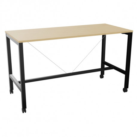 Table L180 cm x P80 cm x H104,5 cm Perform Mobile plateau chêne naturel/piétement noir. Plateau mélamine avec obturateur. Piètem