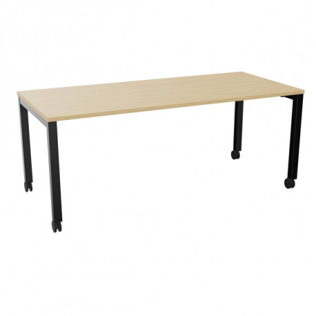 Table L180 cm x P80 cm x H73,5 cm Perform Mobile plateau chêne naturel/piétement noir. Plateau mélamine avec obturateur. Pièteme