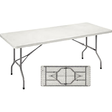 Table pliante en polypropylène L152 cm P76 cm gris. Plateau en polyéthylène épaisseur 5 cm. Haute densité moulé en une seule piè
