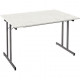 Table pliante multiusage L120 cm P60 cm Blanc. Plateau en mélaminé épaisseur 19 mm. Piètement métallique à dégagement latéral av