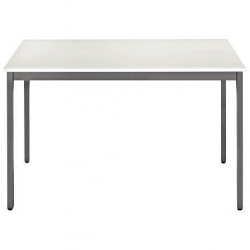 Table polyvalente L120 cm P60 cm Blanc. Plateau en mélaminé épaisseur 19 mm. Cadre métallique finition époxy. Piètement en tubes