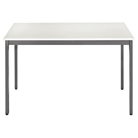 Table polyvalente L120 cm P60 cm Blanc. Plateau en mélaminé épaisseur 19 mm. Cadre métallique finition époxy. Piètement en tubes