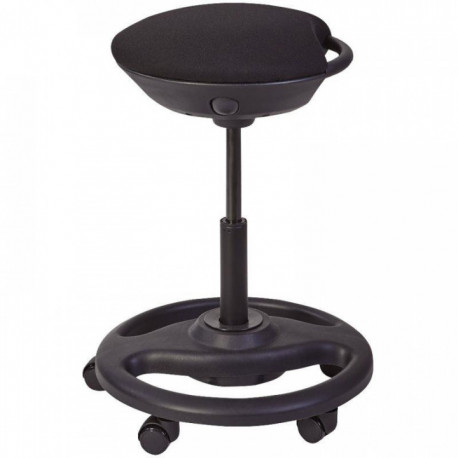 TABOURET ERGONOMIQUE ASSIS DEBOUT ROLLY MOBILE NOIR ASSISE HT57.5 A 73.5 cm 4 roulettes rès stable 5 ROULETTES P/120KG MAX ALBA