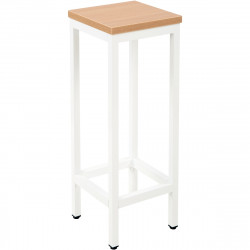 Tabouret H74cm plateau chêne/piètement blanc. Structure en acier 30x30mm avec époxy noir sur vérin réglable. Assise épaisseur 25