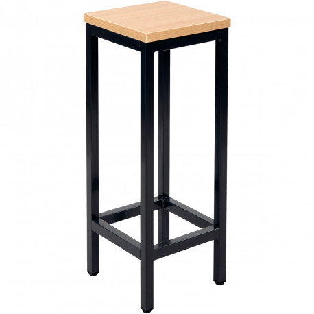 Tabouret H74cm plateau hêtre/piètement noir. Structure en acier 30x30mm avec époxy noir sur vérin réglable. Assise épaisseur 25m