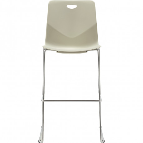 Tabouret Tecsup assise blanc/piètement fenêtre chromé. Résistant et facile à nettoyer. Léger et confortable. Coque en polypropyl