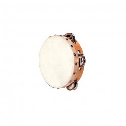TAMBOURIN DE BASQUE EN PEAU NATURELLE DIAMÈTRE 15 CM, 4 PAIRES DE CYMBALLETTES