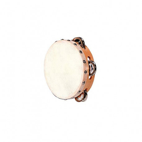 TAMBOURIN DE BASQUE EN PEAU NATURELLE DIAMÈTRE 15 CM, 4 PAIRES DE CYMBALLETTES