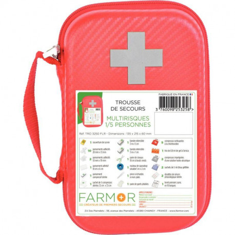 TROUSSE DE 1ER SECOURS MULTIRISQUES  UNIVERSEL PHARMACIE 1 A 5 PERSONNES  FARMOR FAB France 
