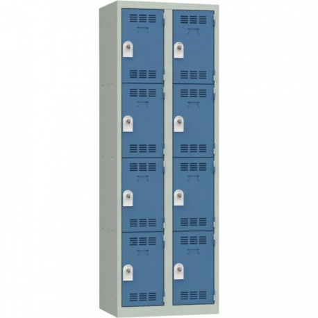 VESTIAIRE D'ATELIER 2 COLONNES 8 CASES INDUSTRIE PROPRE L60CM PORTES BLEU/CORPS GRIS
