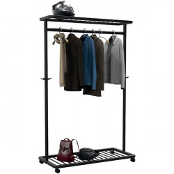 VESTIAIRE MOBILE 30 CINTRES NOIR Equipé de 4 roulettes dont 1 avec freins. 2 étagères en métal ultra-résistante. Charge max 40kg