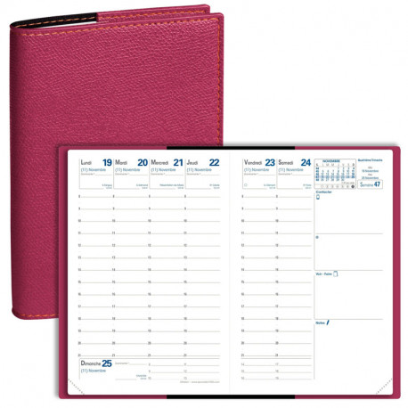 AGENDA SEMAINIER AFFAIRES CLUB 10X15CM FRAMBOISE 13 mois Décembre à Décembre