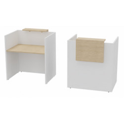 BANQUE ACCUEIL L100 H114 P77 BLANC + PAREMENT L60 + PLATEAU CHENE FIL