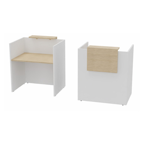 BANQUE ACCUEIL L100 H114 P77 BLANC + PAREMENT L60 + PLATEAU CHENE FIL