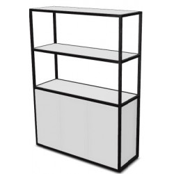 BIBLIOTHEQUE 3 PORTES L120 X P41.5 H162-DEP/STR.METAL  NOIR METAL -PORTES + ETAGERES BLANCHES