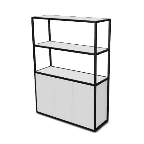 BIBLIOTHEQUE 3 PORTES L120 X P41.5 H162-DEP/STR.METAL  NOIR METAL -PORTES + ETAGERES BLANCHES