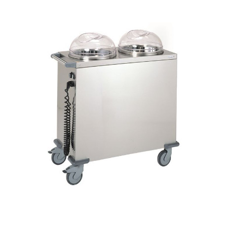 CHARIOT CHAUFFANT 130 ASSIETTES STATIQUE INOX+ COUCLE CACHE ASSIETTE THERMOSTAT 0 A 90° LIVRE SANS COUVERCLE MAX 75G PAR PILE