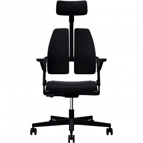 FAUTEUIL XILIUM DUO BACK NOIR SYNCHRONE HT GAMME PROF.ASS.REGL.DOSS.BLOC.5 POSIT.ROUL.AUTOFR.ACC.3D INCLUS 110KG CERT.GS