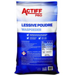 LESSIVE TOUS TEXTILES SAC 20KG P/PROFESSIONNELS ACTIFF PRO sans phosphate. Efficace à 30°C, 40°C, 60°C , 90°C.