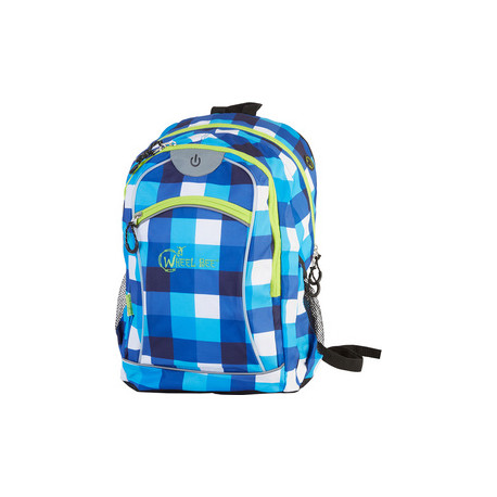 SAC A DOS LUMIÈRE LED INTÉGREÉE ET SORTIE ÉCOUTEURS bleu/blanc