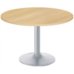 TABLE DE RÉUNION INDIVIDUELLE RONDE Ø 100 CM ÉP. 25 MM DÉCOR CHÊNE CLAIR SUR PIÉTEMENT CENTRAL FIXE ROND GRIS ALUMINIUM