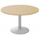 TABLE DE RÉUNION INDIVIDUELLE RONDE Ø 120 CM ÉP. 25 MM DÉCOR CHÊNE CLAIR SUR PIÉTEMENT CENTRAL FIXE ROND GRIS ALUMINIUM