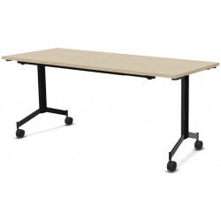 TABLE DROITE L180 X P70 / PIED ABATTANT NOIR METAL / CHENE FIL
