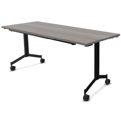 TABLE DROITE L180 X P70 / PIED ABATTANT NOIR METAL / PLATEAU MÉLAMINÉ 25MM CEDRE