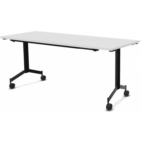 TABLE DROITE L180 X P70 / PIED NOIR METAL / PLATEAU ABATTANT MELA BLANC