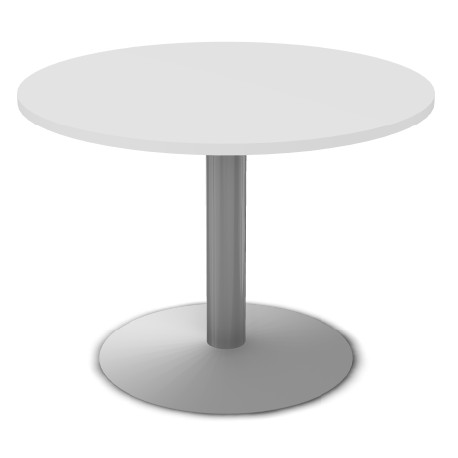 TABLE RONDE D.100 H.72 -PLATEAU BLANC/ PIED TULIPE  GRIS ALUMINIUM