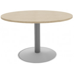 TABLE RONDE D.120 / PIED TULIPE GRIS ALUMINIUM  / PLATEAU MELA CHENE FIL