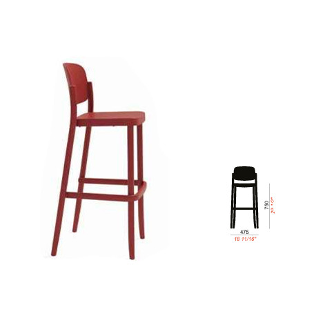 TABOURET PIAZZA 3A -4  PIEDS- POLYPROPYLENE NOIR - ASSISE HT 75CM -OUTDOOR