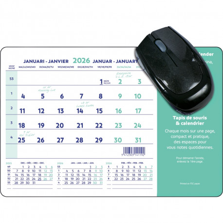 TAPIS DE SOURIS CALENDRIER 23X18cm 12p.