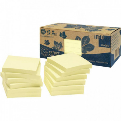 BLOC REPOSITIONNABLE 76X76 JAUNE RECYCLE Z NOTE PQT12 100F