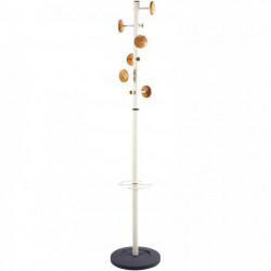 PORTEMANTEAU MUSIC BLANC ET BOIS 6 patères et 3 mini patères pour accrocher vêtements ou accessoires. Équipé d’un porte-paraplui